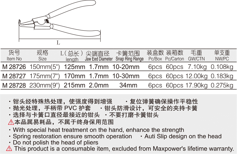 专业级日式轴用弯嘴卡簧钳(图1)
