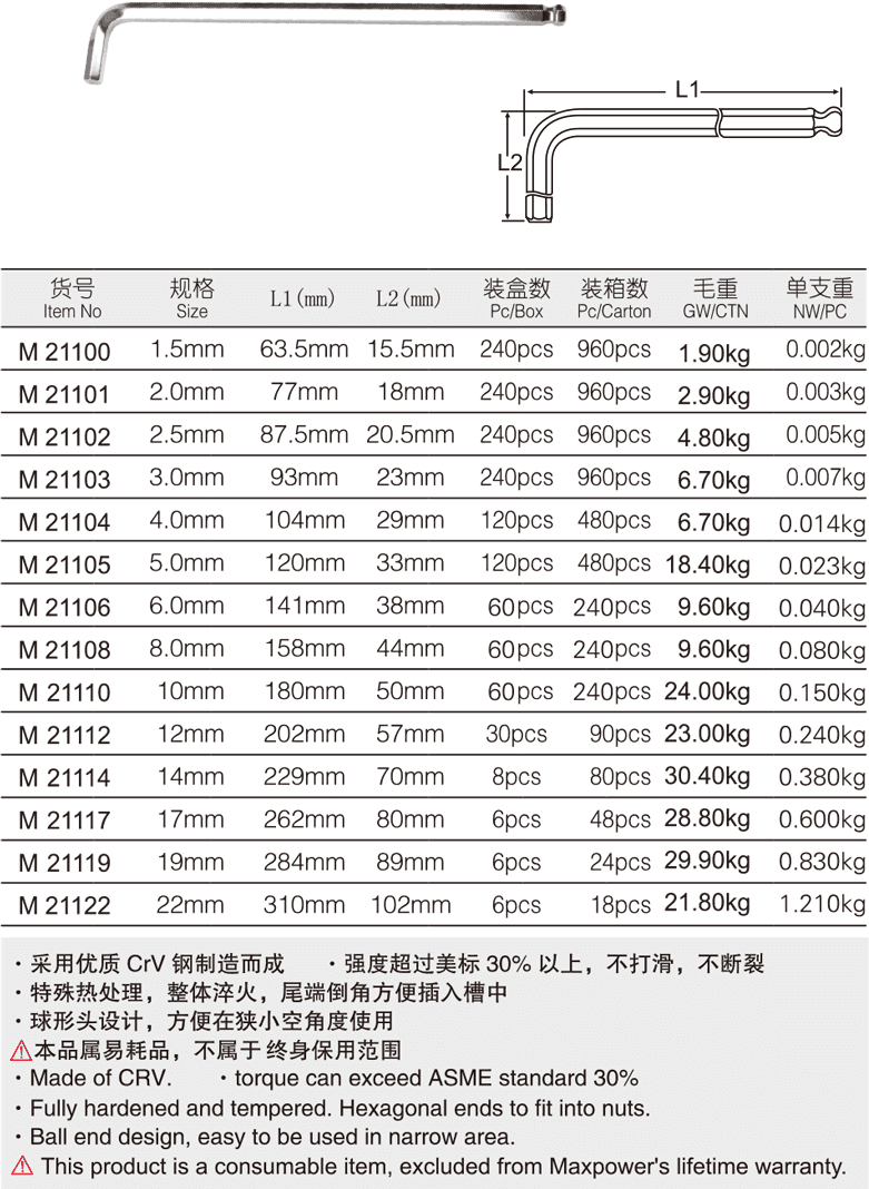 专业级球头加长内六角扳手(图1)