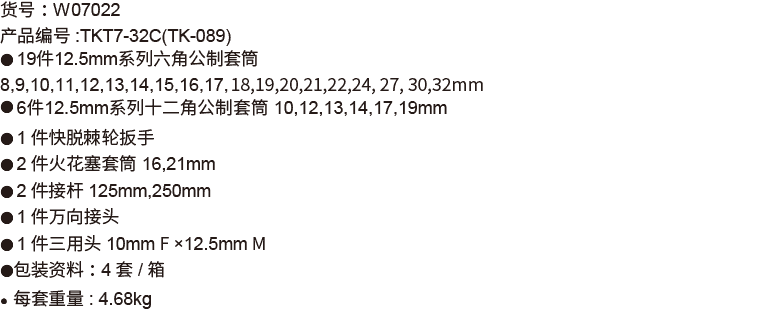 32件(C型)12.5mm系列公制套筒组套(图1)